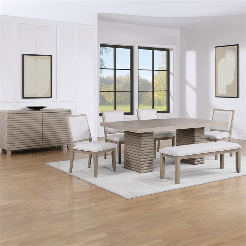 Steve Silver Lily Polyester Upholstered Dining Bench in Gray