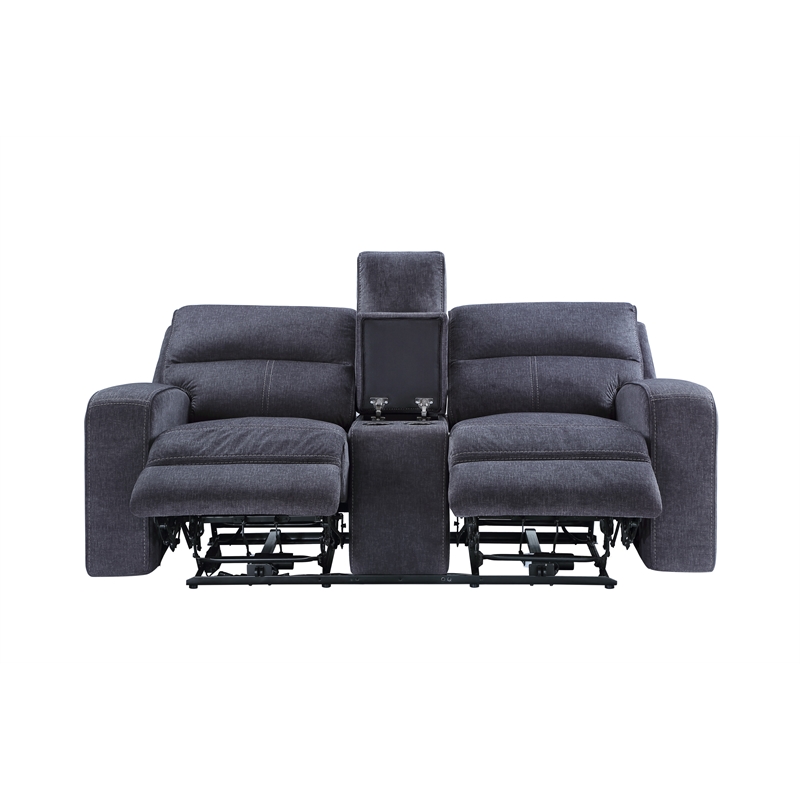 Steve Silver Lovell Polyester Upholstered Power Console Loveseat in Gray