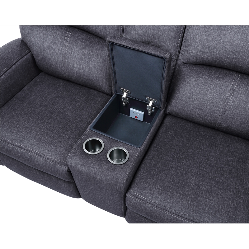 Steve Silver Lovell Polyester Upholstered Power Console Loveseat in Gray