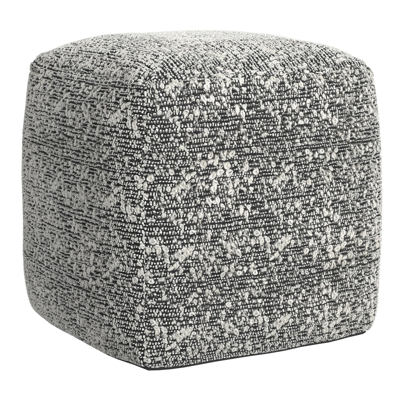 Steve Silver Nahara Boucle Woven Fabric Square Footstool/Pouf in Black