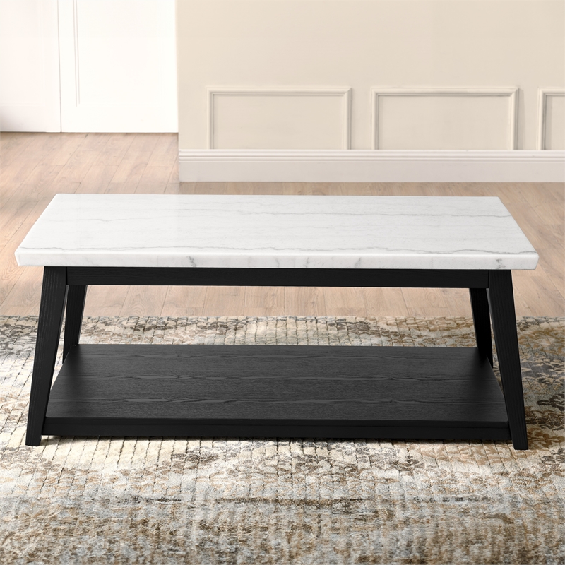 Steve Silver Company Vida Marble Top Cocktail Table in White and Black
