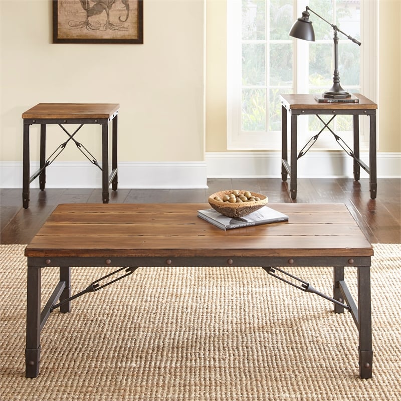 Steve Silver Ashford Coffee & End Table Set (C+2E) in Brown