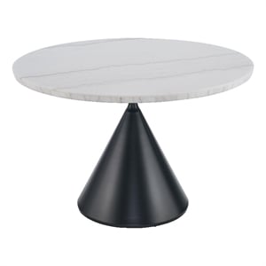 Steve Silver Conrad 48&quotWhite Marble Top Dining Table with Black Conical Base