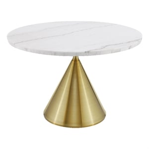 Steve Silver Conrad 48&quotWhite Marble Top Dining Table with Gold Conical Base