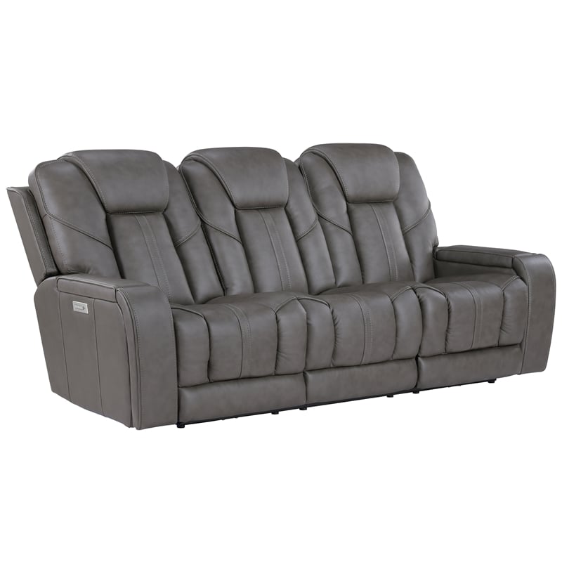 Steve Silver Daniel Triple Power Leather Theater Sofa in Gray