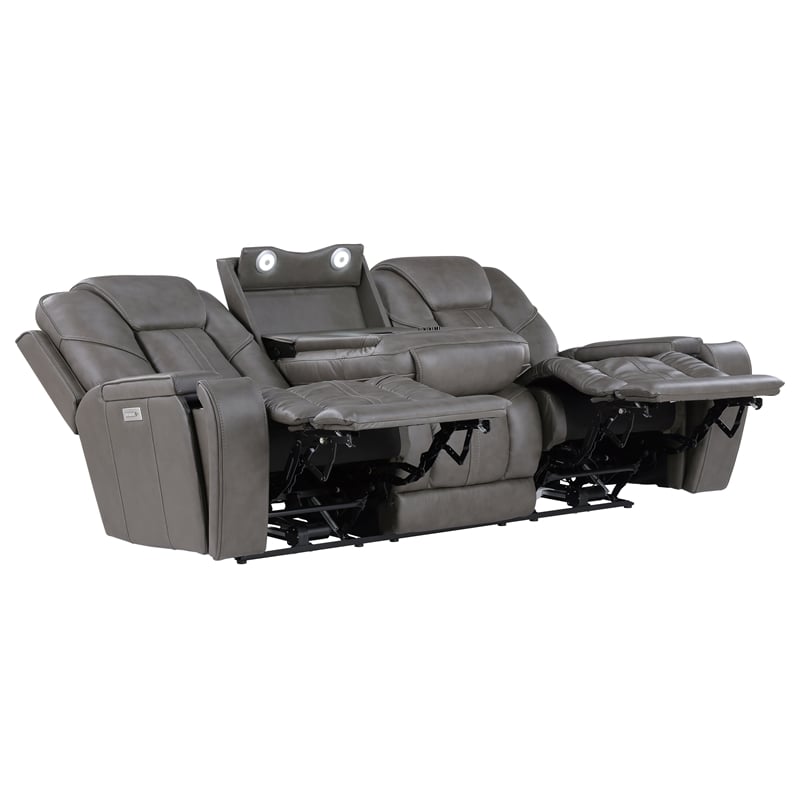 Steve Silver Daniel Triple Power Leather Theater Sofa in Gray