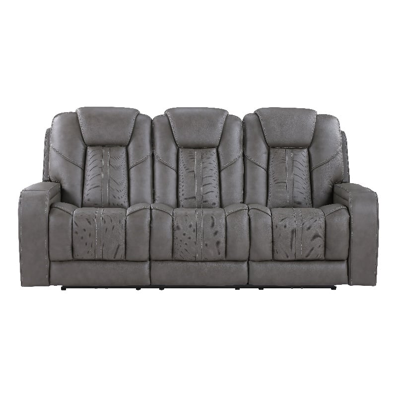 Steve Silver Daniel Triple Power Leather Theater Sofa in Gray