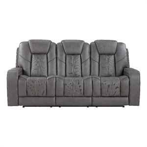 Steve Silver Daniel Triple Power Leather Theater Sofa in Gray