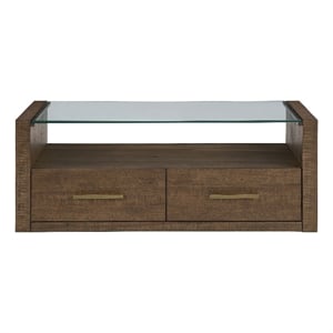 Steve Silver Garland Castered Glass Top Coffee Table in Toffee Finish
