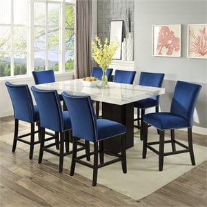 Steve Silver Camila 9PC Rectangle Counter Dining Set with Blue Chairs