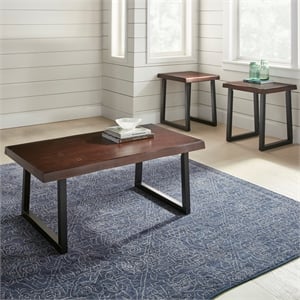 Steve Silver Jennings Live Edge 3pc Coffee & End Table Set in Brown
