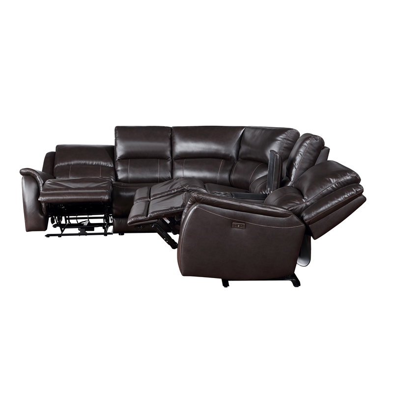 Steve Silver Alexandria 6pc Dual-Power Leather Reclining Sectional in Chocolate