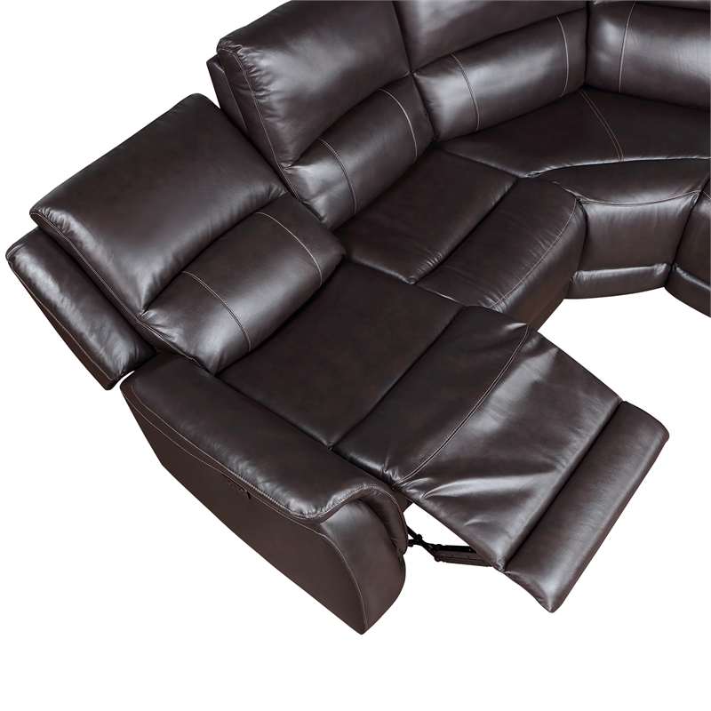 Steve Silver Alexandria 6pc Dual-Power Leather Reclining Sectional in Chocolate