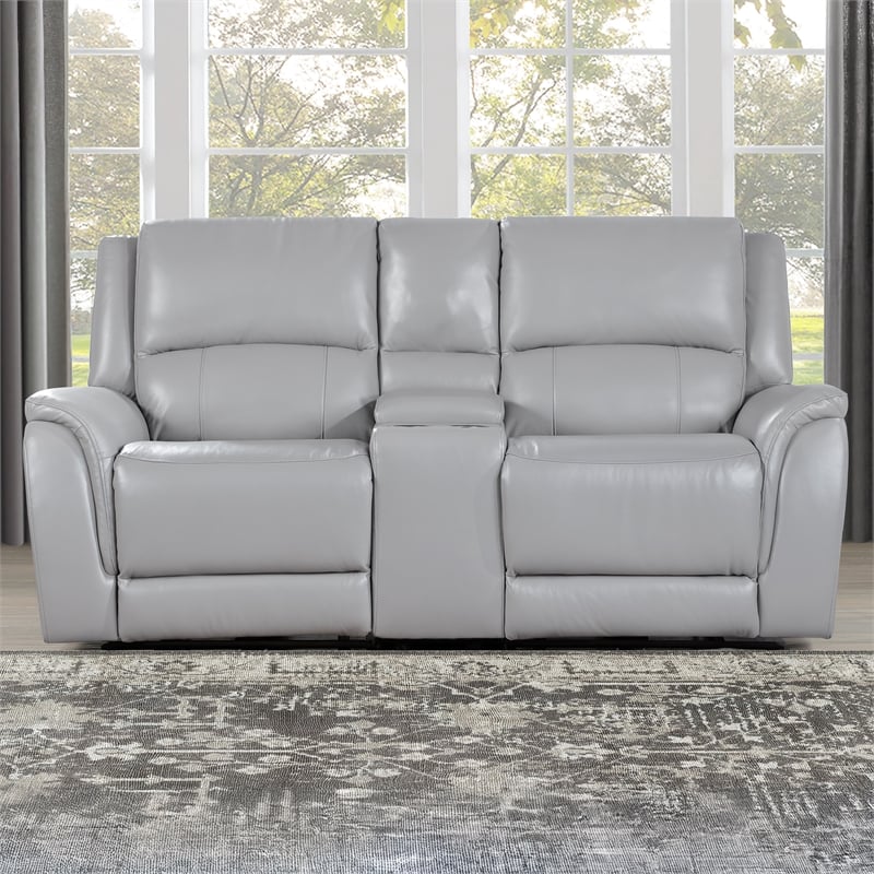 Steve Silver Alexandria Leather Power Reclining Love Seat in Gray