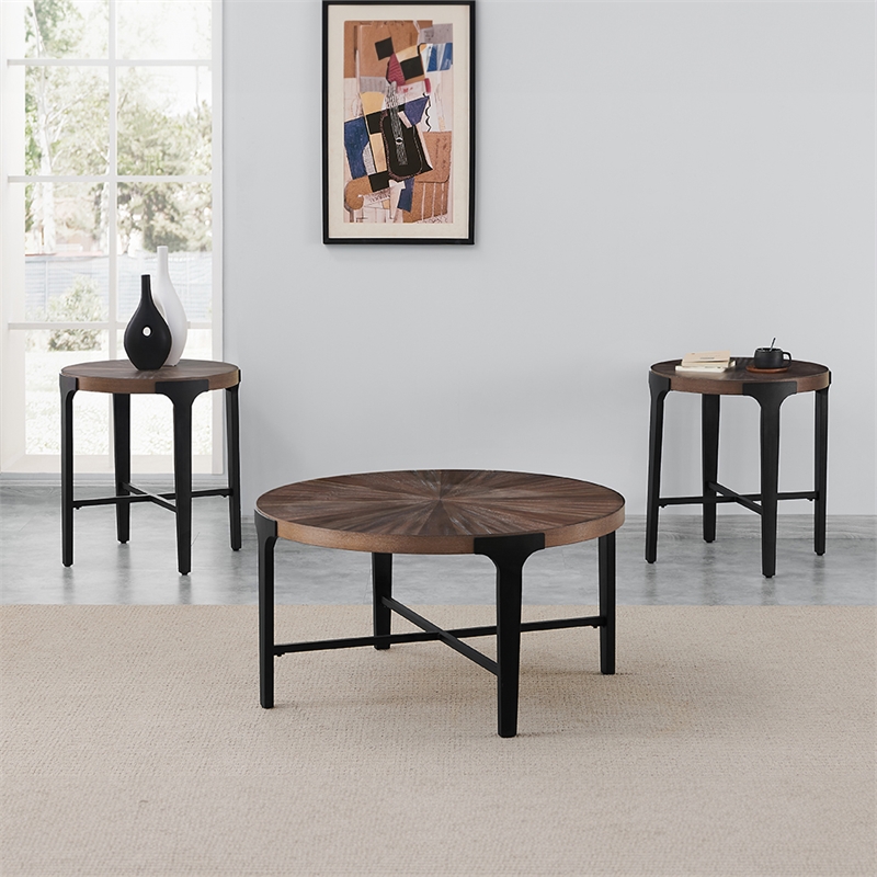 Steve Silver Chevron 3pc Coffee & End Table Set (Cocktail & 2 ET) in Brown