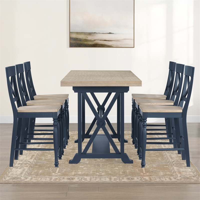 Steve Silver Darcy 7pc Counter Dining Set in Blue