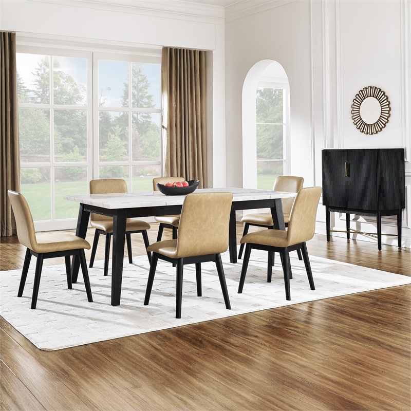 Steve Silver Vida 7-Piece White Marble Dining Set Black Finish