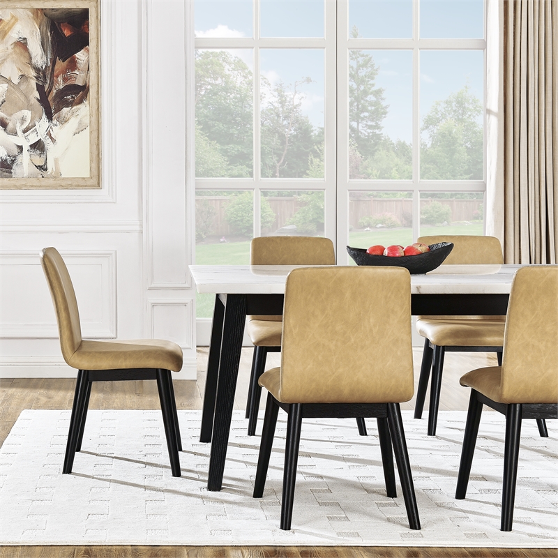 Steve Silver Vida 7-Piece White Marble Dining Set Black Finish