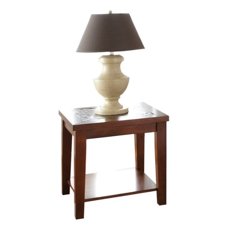 Davenport Slate End Table with Brown Cherry wood trim
