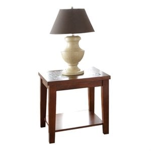 Davenport Slate End Table with Brown Cherry wood trim