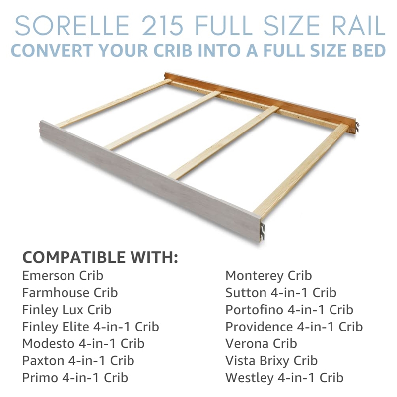 Sorelle Furniture Wood Full Size Crib Conversion Rail in Brushed Ivory