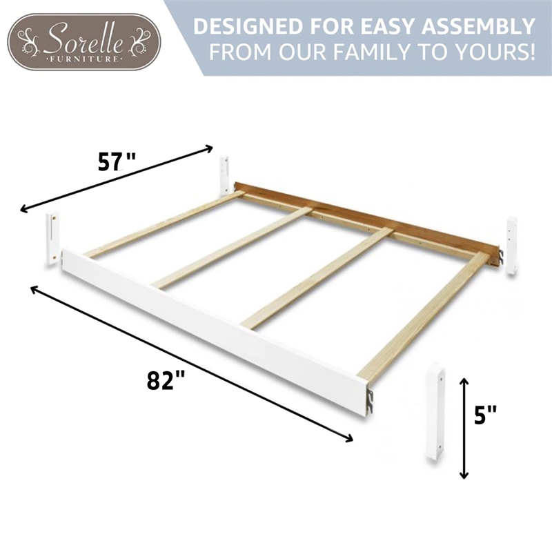 Sorelle Furniture Traditional Pine Wood Full Size Rails in White