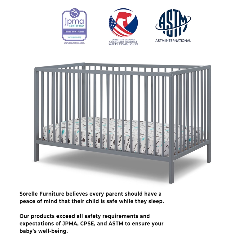 Sorelle Furniture Happy 3-in-1 Convertible Crib in Gray