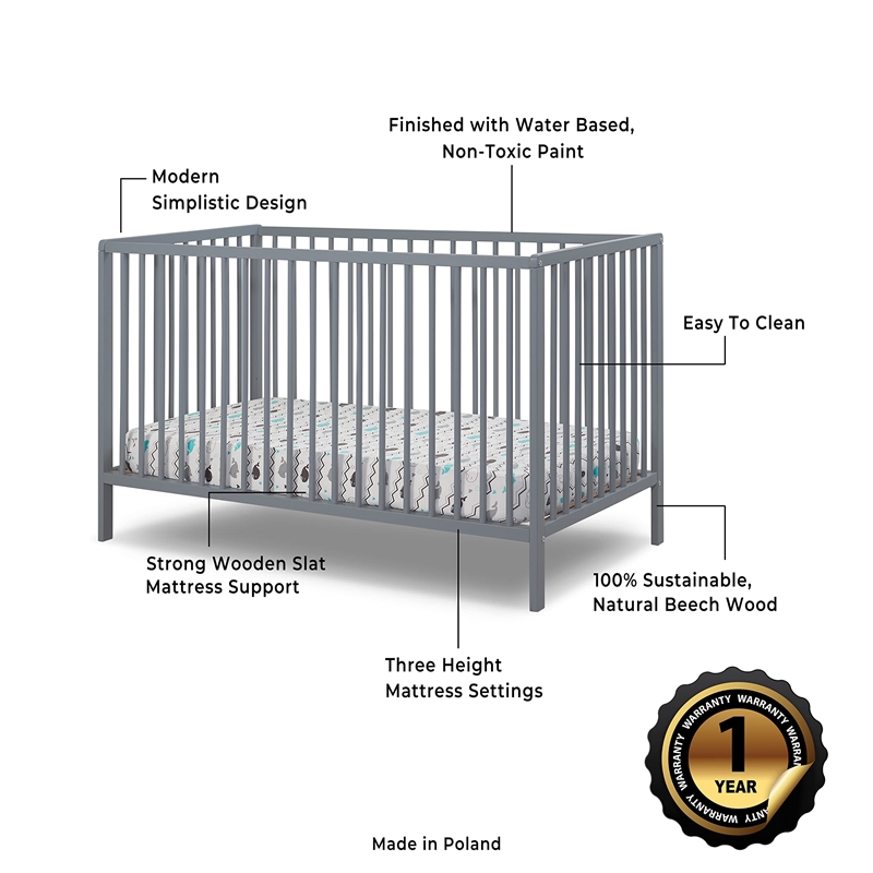 Sorelle Furniture Happy 3-in-1 Convertible Crib in Gray