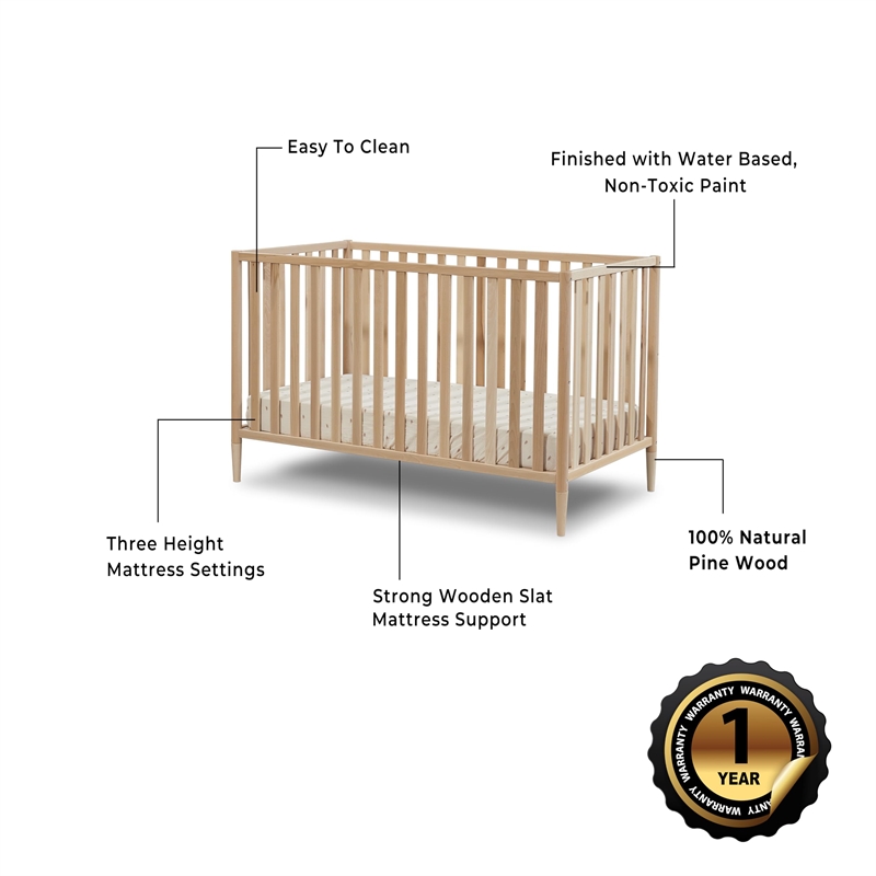 Sorelle Furniture Happy 3-in-1 Convertible Crib in Natural Wood