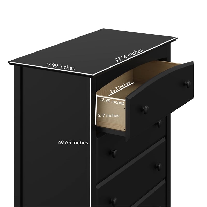 Stork Craft Kenton 5 Drawer Universal Dresser in Black
