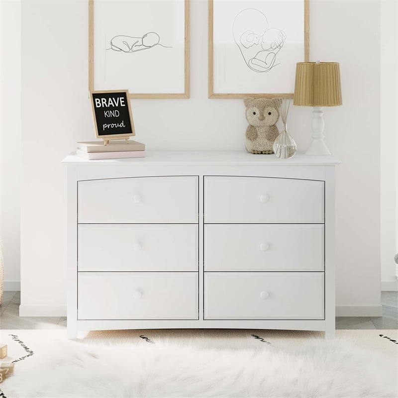 Stork Craft Kenton 6 Drawer Universal Double Dresser in White