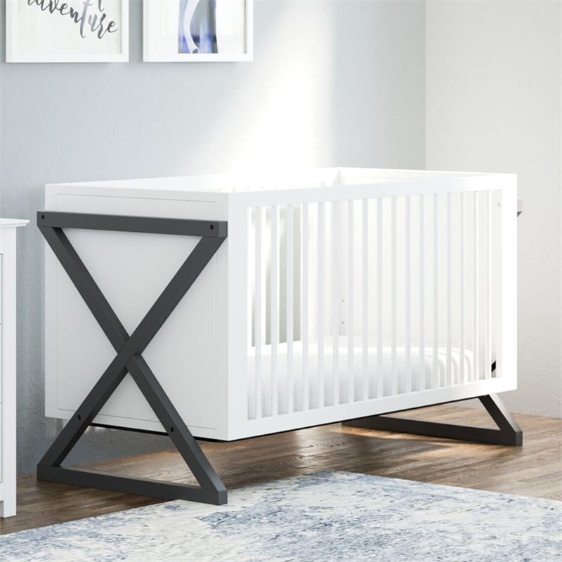 Storkcraft Equinox 3 in 1 Convertible Crib in White and Gray