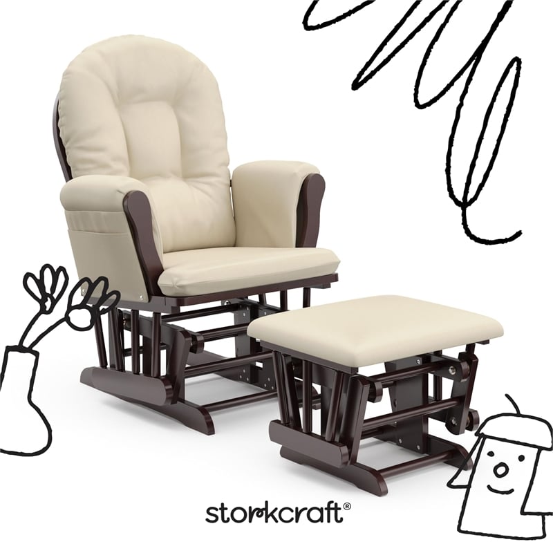 Stork Craft Hoop Glider and Ottoman in Espresso and Beige