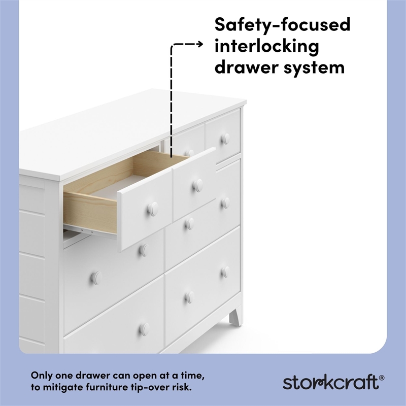 Storkcraft Moss 6 Drawer Double Dresser in White