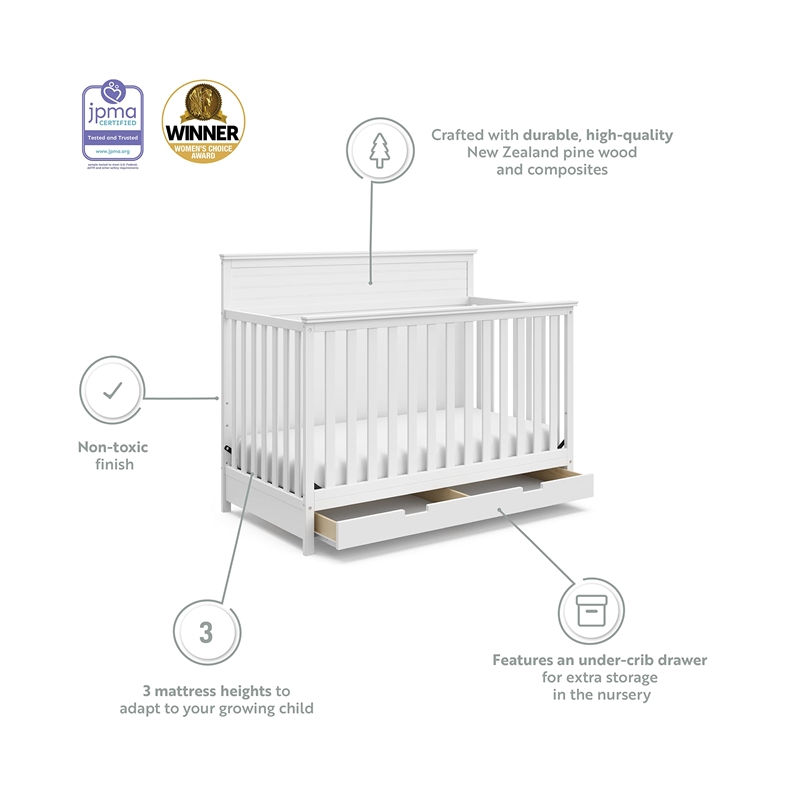 Storkcraft Homestead 4 in 1 Convertible Crib with Drawer in White