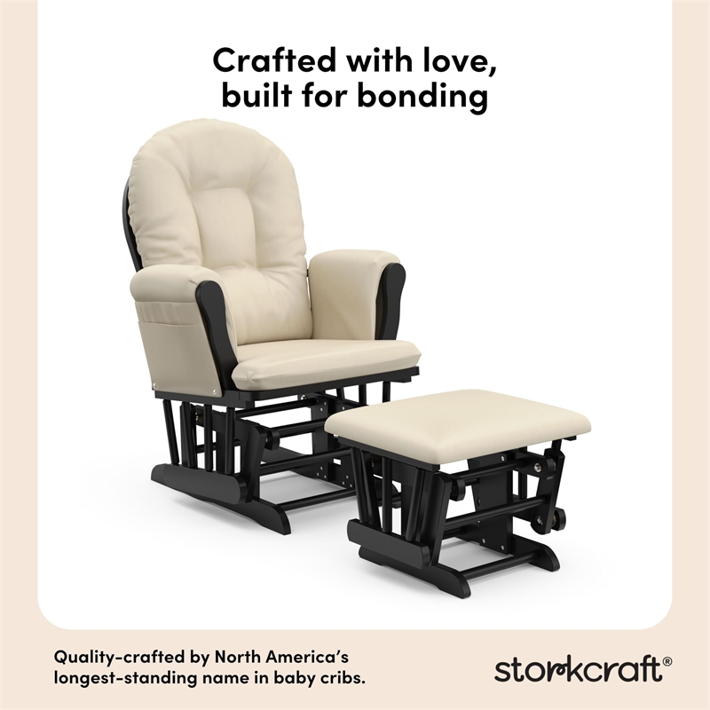 Stork Craft Hoop Glider and Ottoman in Black and Beige