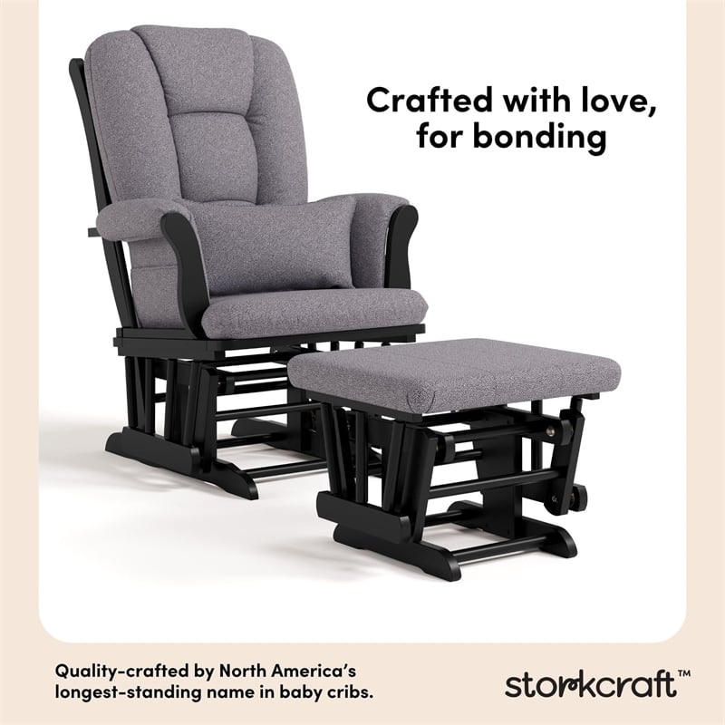 Stork Craft Tuscany Glider and Ottoman in White with Beige Cushions