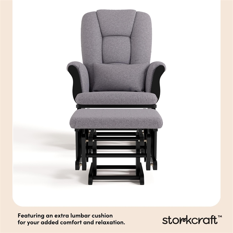 Stork Craft Tuscany Glider and Ottoman in White with Beige Cushions