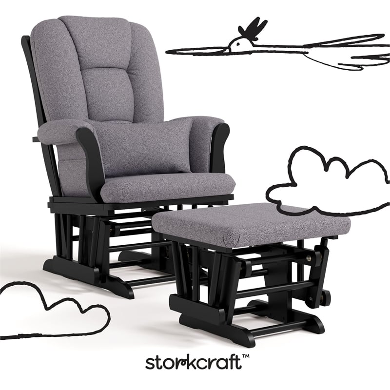 Stork Craft Tuscany Glider and Ottoman in White with Beige Cushions