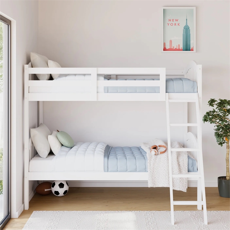 Stork Craft Long Horn Solid Wood Twin over Twin Bunk Bed in White