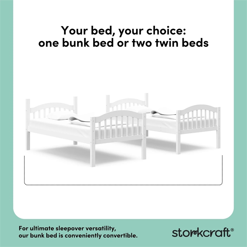 Stork Craft Long Horn Solid Wood Twin over Twin Bunk Bed in White