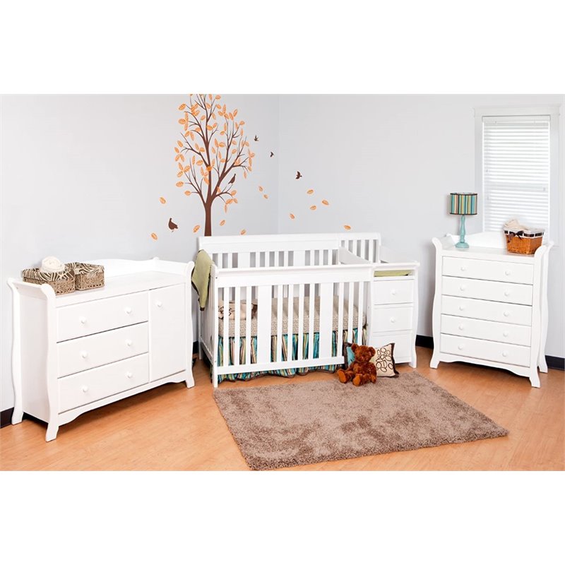 Stork Craft 4-in1 Portofino Crib & Changer Combo in White