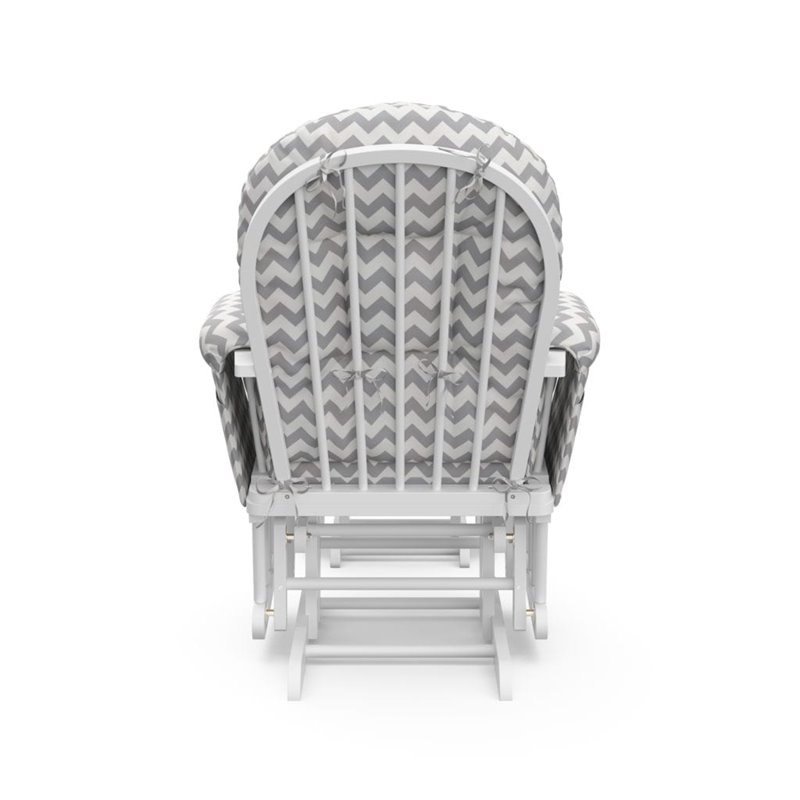 Storkcraft White Frame Hoop Glider with Ottoman in Chevron