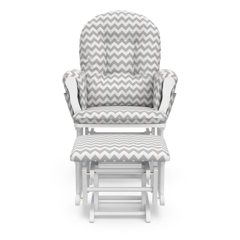Storkcraft White Frame Hoop Glider with Ottoman in Chevron