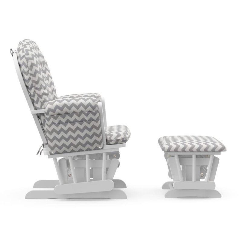 Storkcraft White Frame Hoop Glider with Ottoman in Chevron