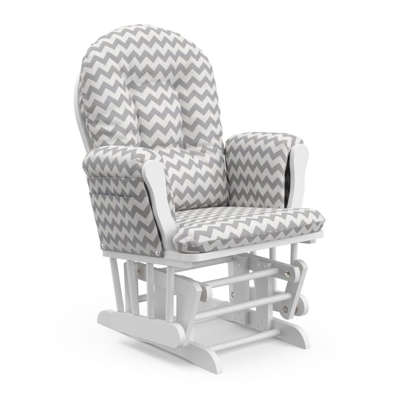 Storkcraft White Frame Hoop Glider with Ottoman in Chevron