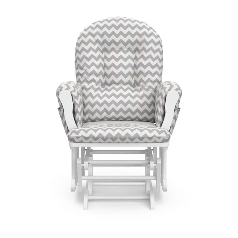 Storkcraft White Frame Hoop Glider with Ottoman in Chevron