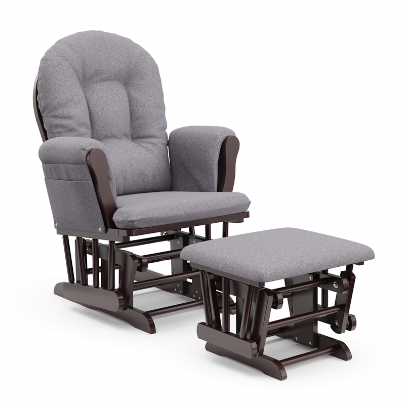 Stork Craft Hoop Custom Glider and Ottoman in Espresso and Slate Gray