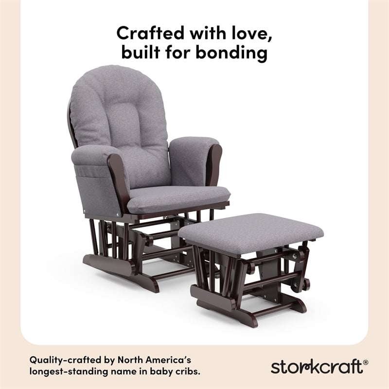 Stork Craft Hoop Custom Glider and Ottoman in Espresso and Slate Gray