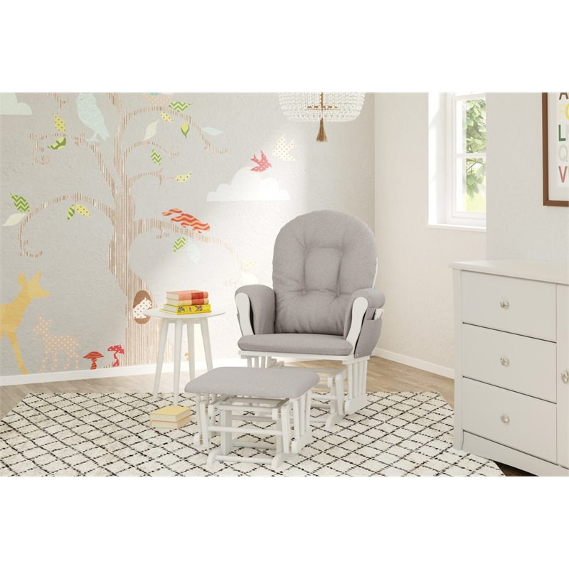 Stork Craft Hoop Custom Glider and Ottoman in White and Taupe Swirl